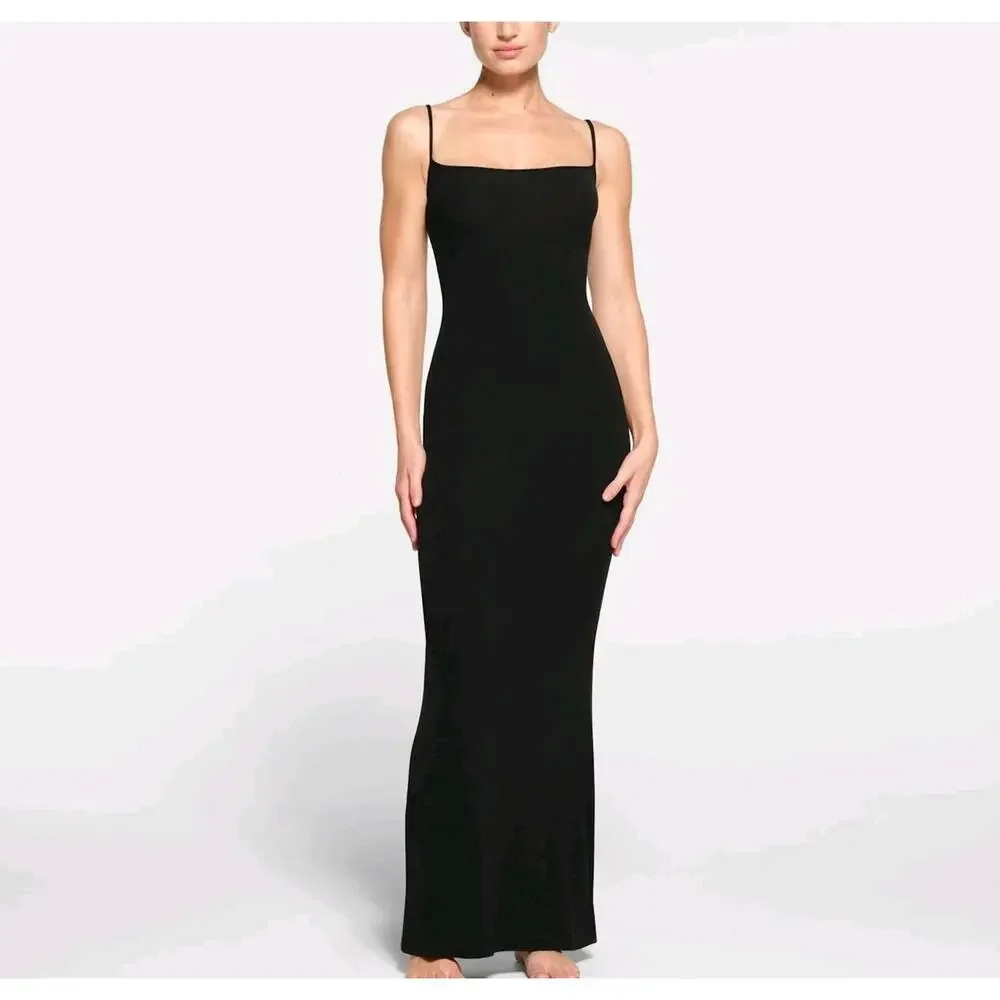NWT SKIMS Soft Lounge Long Slip Dress Black Onyx Size L - Picture 4 of 6